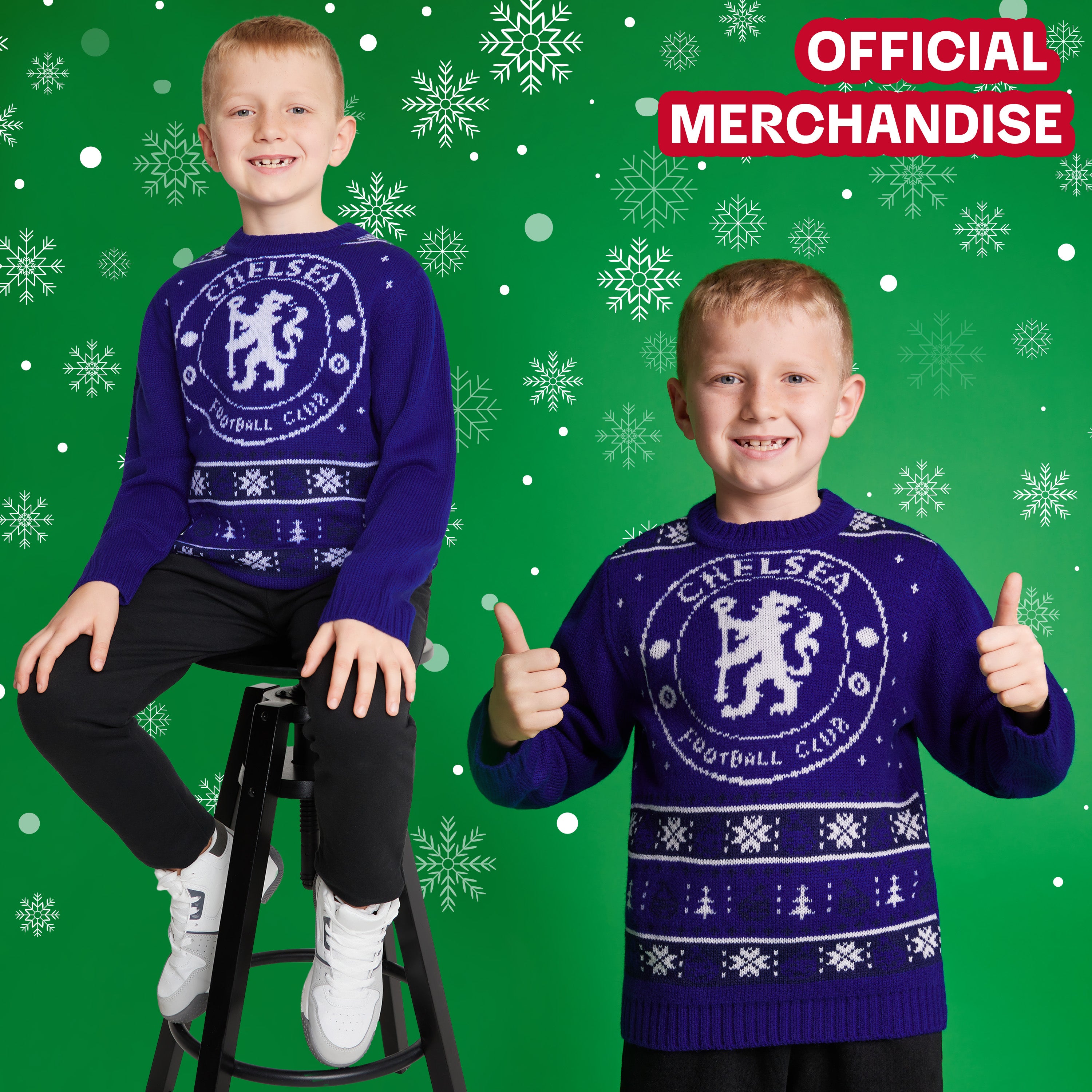Chelsea FC Christmas Jumper Kids Teenagers Warm Cosy Football Xmas Jumper - Get Trend