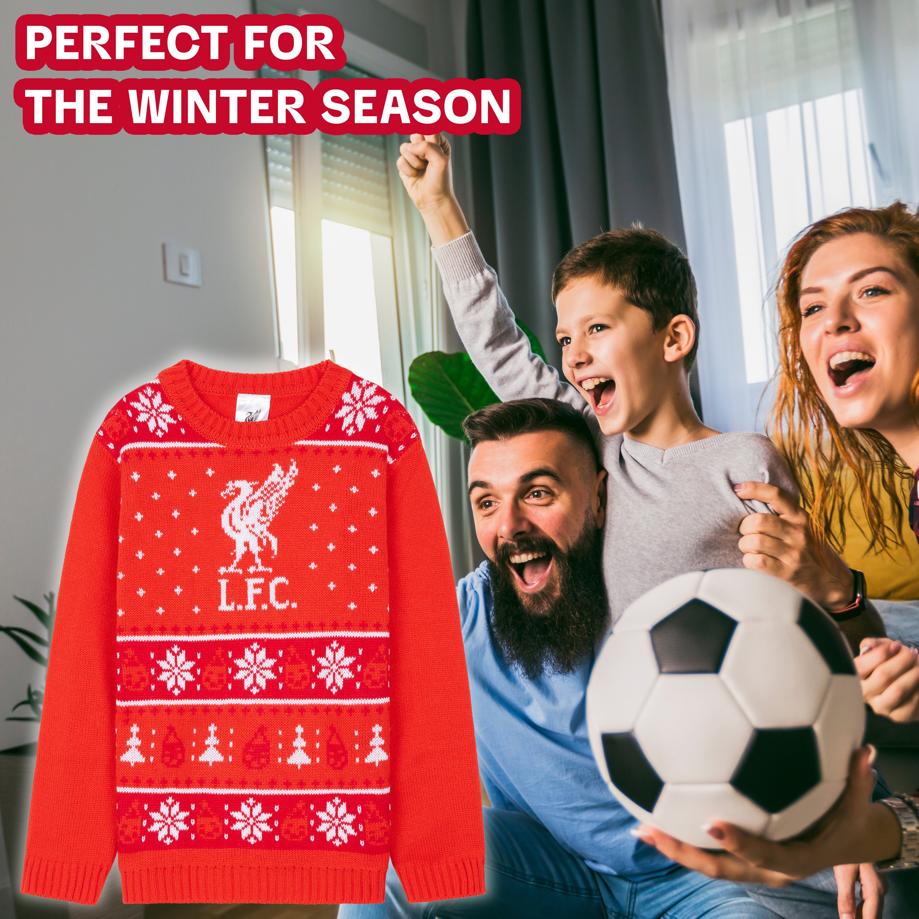 Liverpool FC Christmas Jumper Kids Teenagers Warm Cosy Football Xmas Jumper - Get Trend