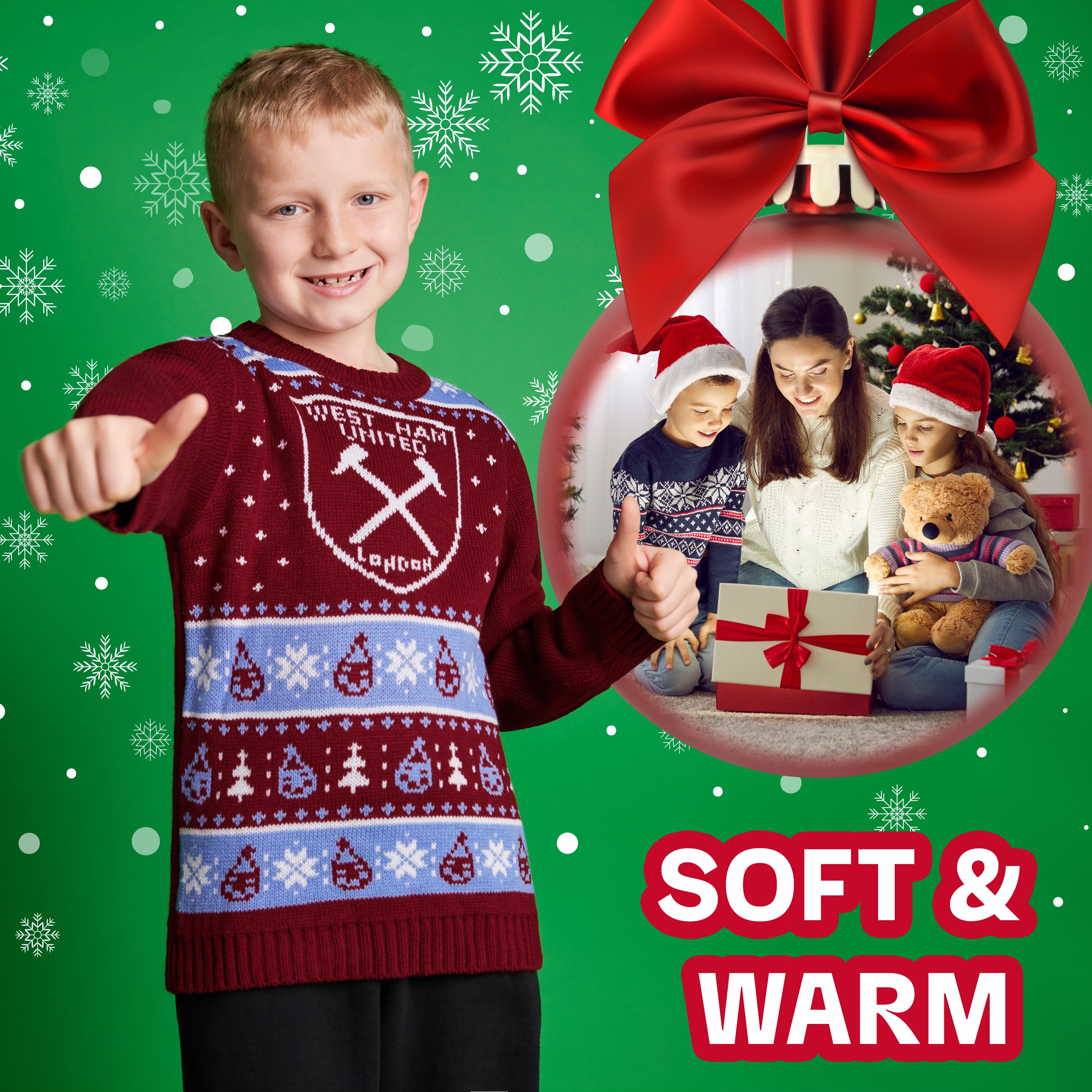 West Ham United FC Christmas Jumper for Kids & Teenagers - Get Trend