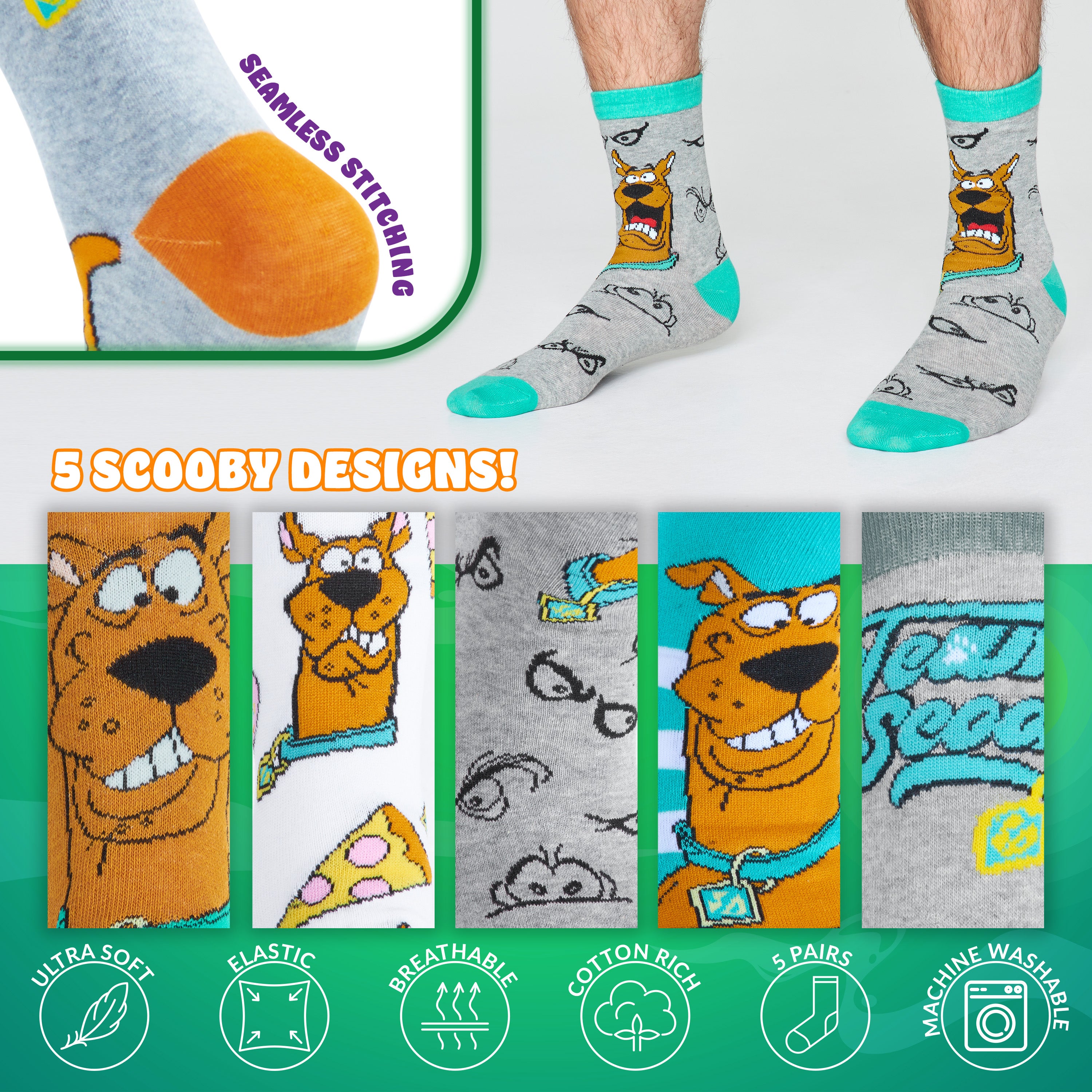 Scooby-Doo! Socks for Men & Teens UK Size 6.5-10.5, Pack of 5 - Get Trend