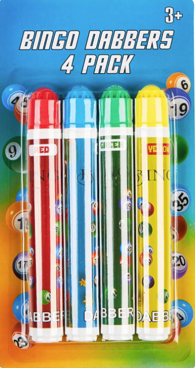 KreativeKraft Bingo Daubers, Pack of 4 Mixed Colours 20ml, Non Drip Bingo Pens