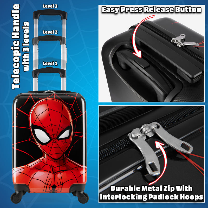 Marvel Carry On Suitcase for Kids Spiderman Cabin Bag with Wheels