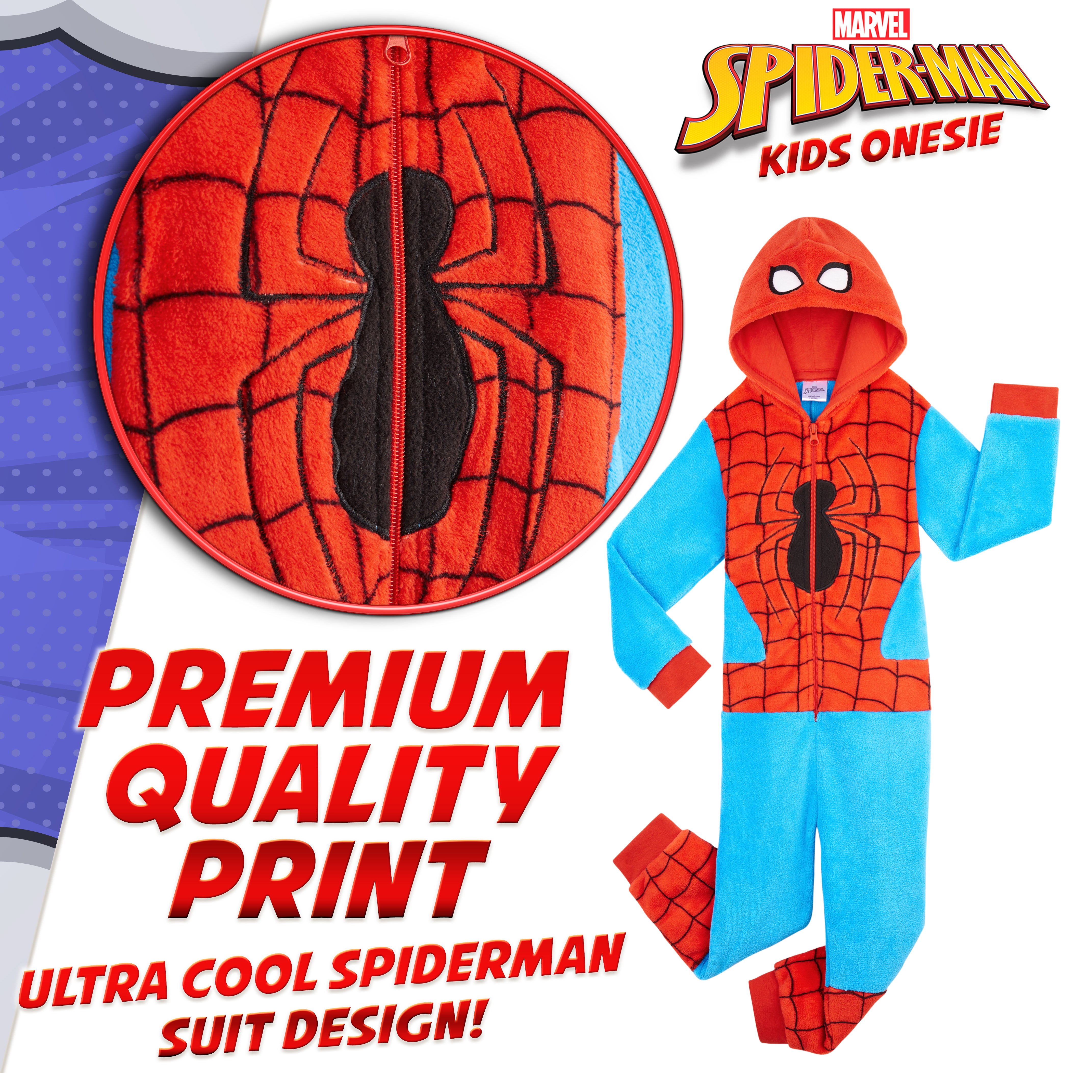 Marvel Onesies for Boys, Spiderman Onesie, Fleece Boys Pyjamas - Get Trend