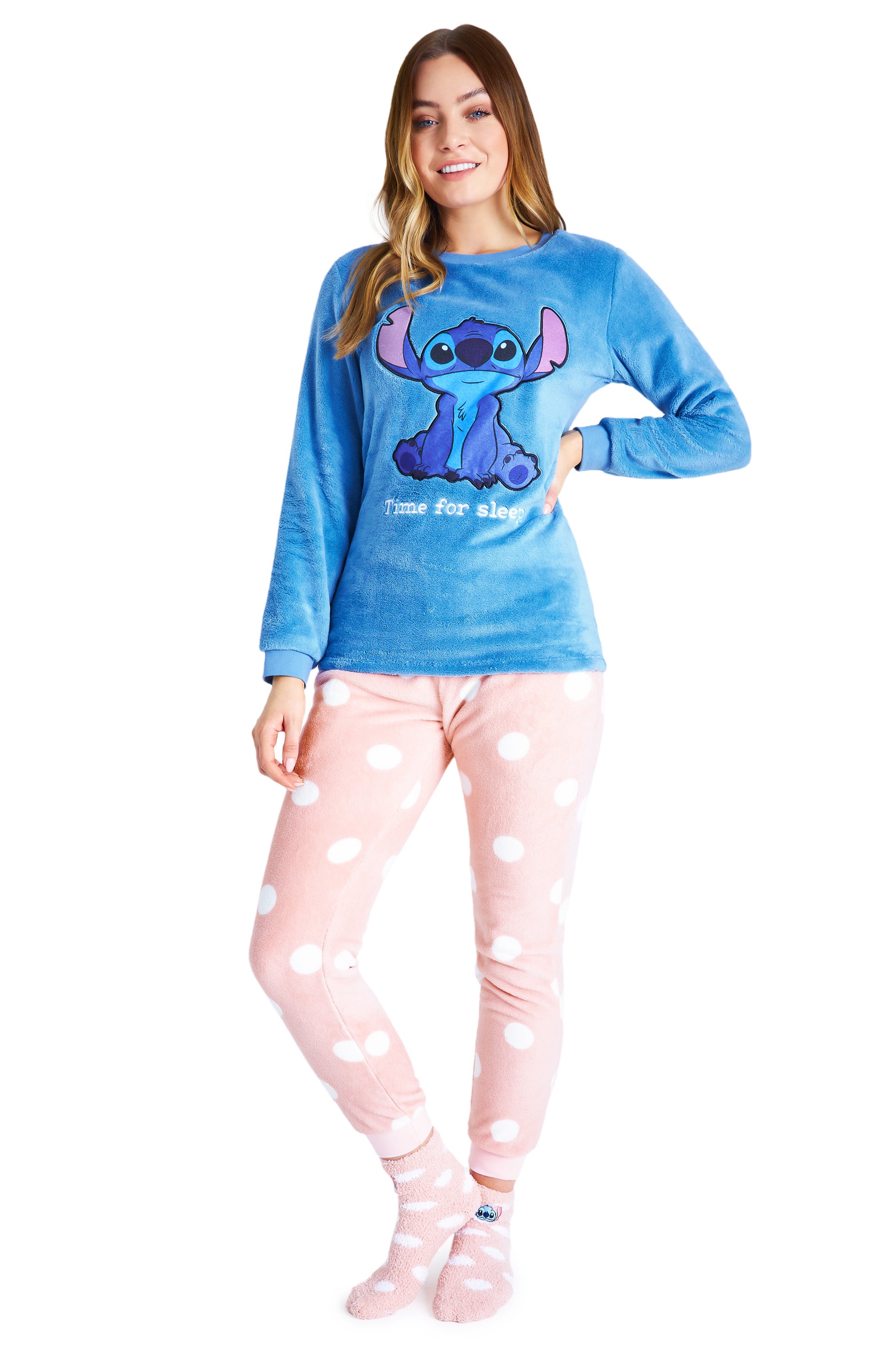 Disney Womens Pyjamas, Fleece Loungewear and Fluffy Socks Stitch Gift Set - Get Trend