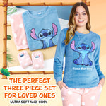 Disney Womens Pyjamas, Fleece Loungewear and Fluffy Socks Stitch Gift Set - Get Trend