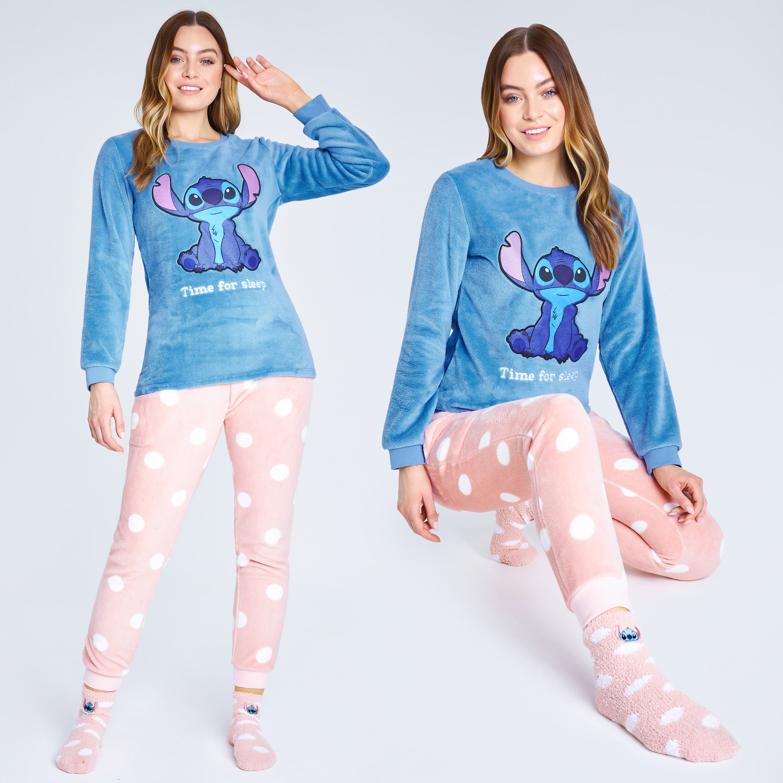 Disney Womens Pyjamas, Fleece Loungewear and Fluffy Socks Stitch Gift Set - Get Trend