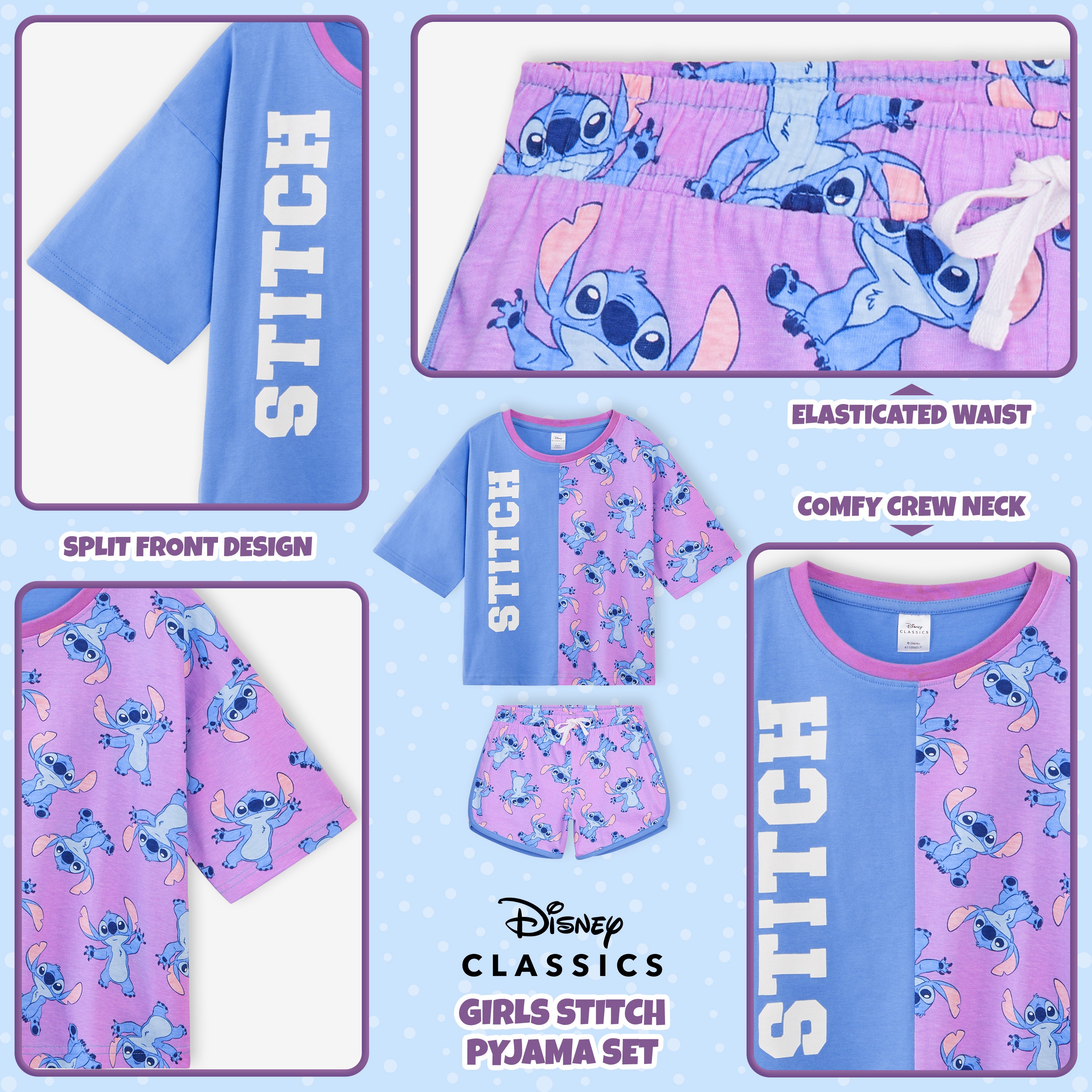 Disney Girls Pyjamas Set, Stitch  Short Pyjamas for Kids - Get Trend