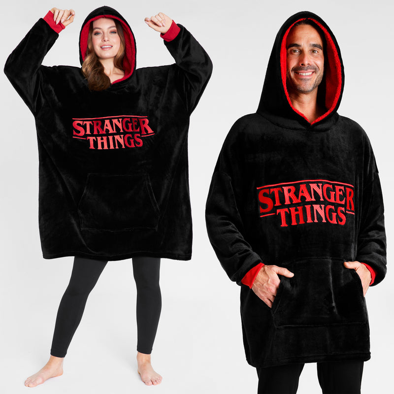 Stranger Things Blanket Hoodie for Adults - Black/Red