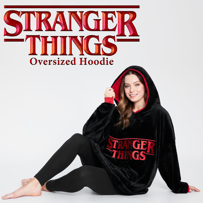 Stranger Things Blanket Hoodie for Adults - Black/Red