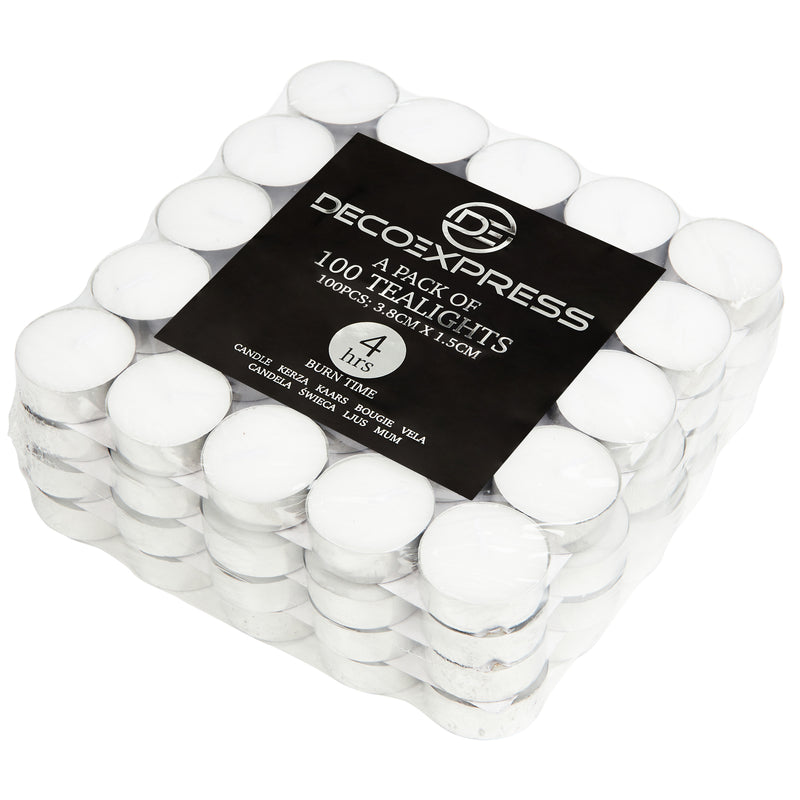 Tealight Candles Multipack - White, Pack of 100 - 4 Hours - Get Trend