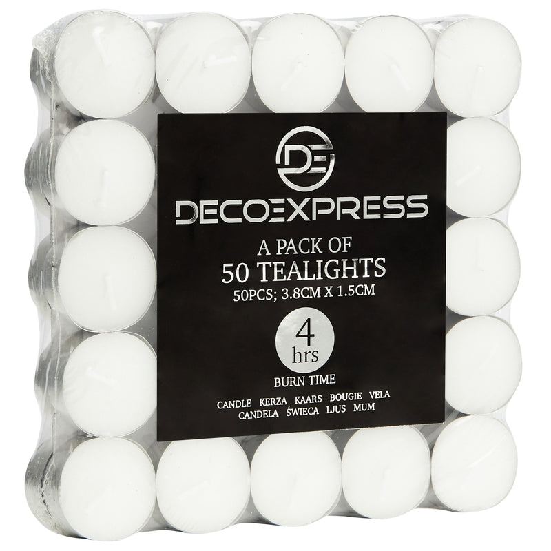Tealight Candles Multipack - White, Pack of 50 - 4 Hours - Get Trend