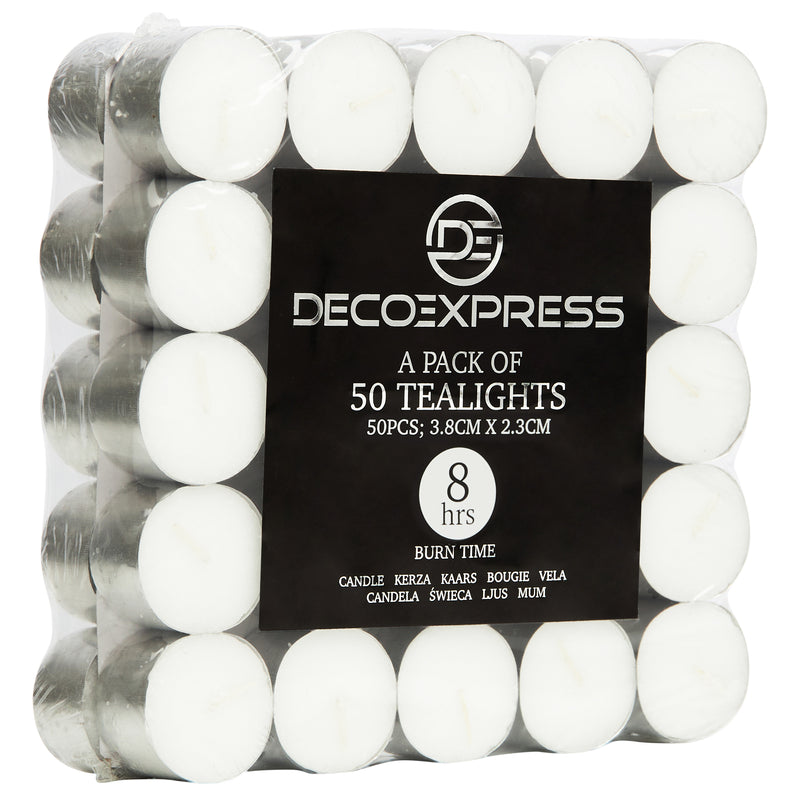 Tealight Candles Multipack - White, Pack of 50 - 8 Hours - Get Trend