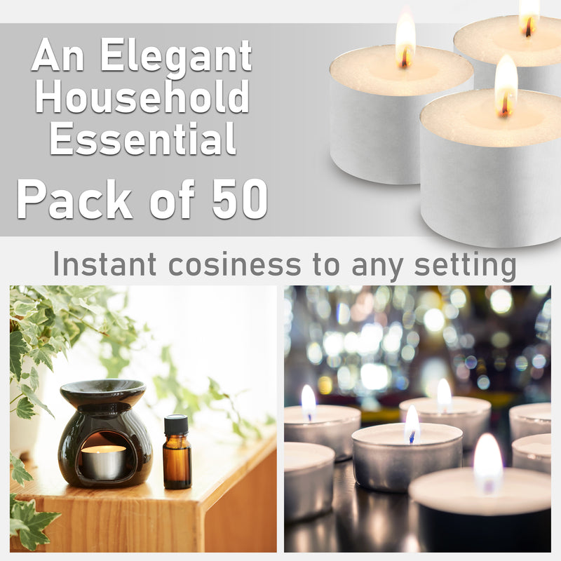 Tealight Candles Multipack - White, Pack of 50 - 8 Hours - Get Trend