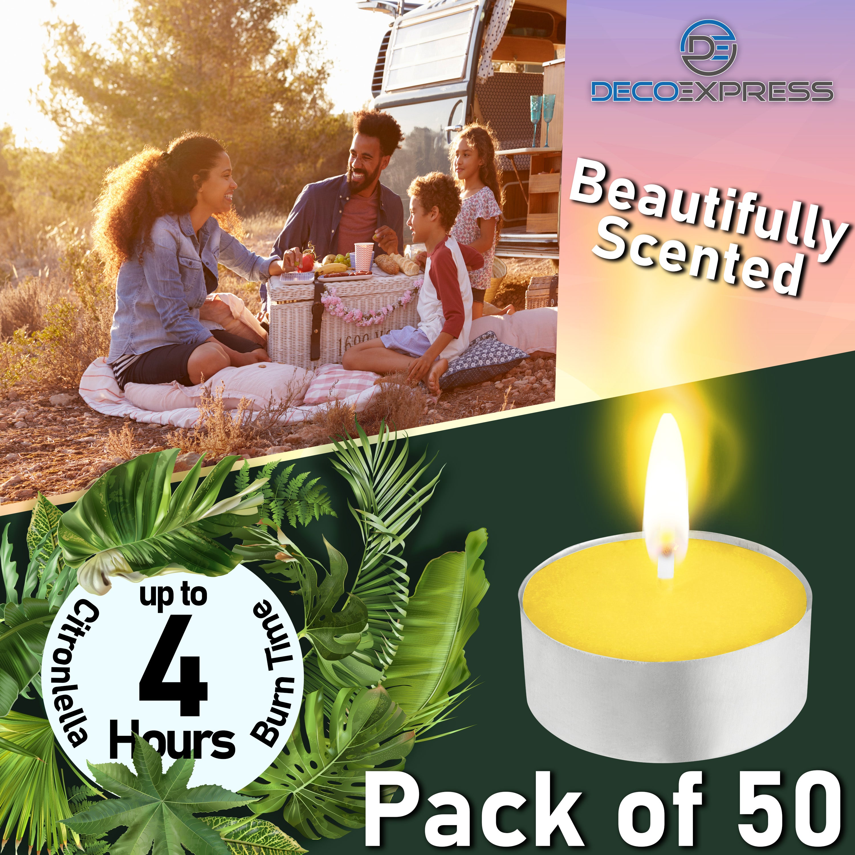 Multipack Candles Deco Express Citronella Tealight Candles Multipack of 100 4 Hours Burn ...