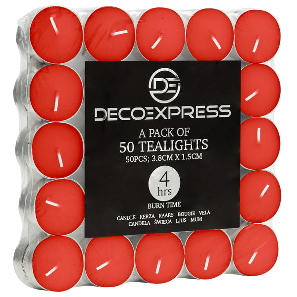 Tealight Candles Multipack - Red, Pack of 50 - 4 Hours