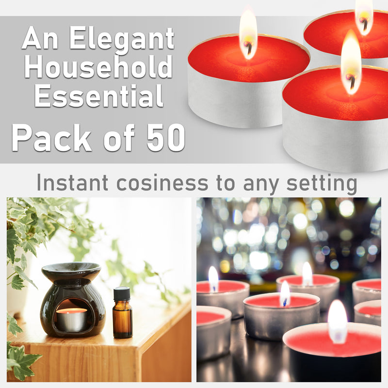 Tealight Candles Multipack - Red, Pack of 50 - 4 Hours - Get Trend