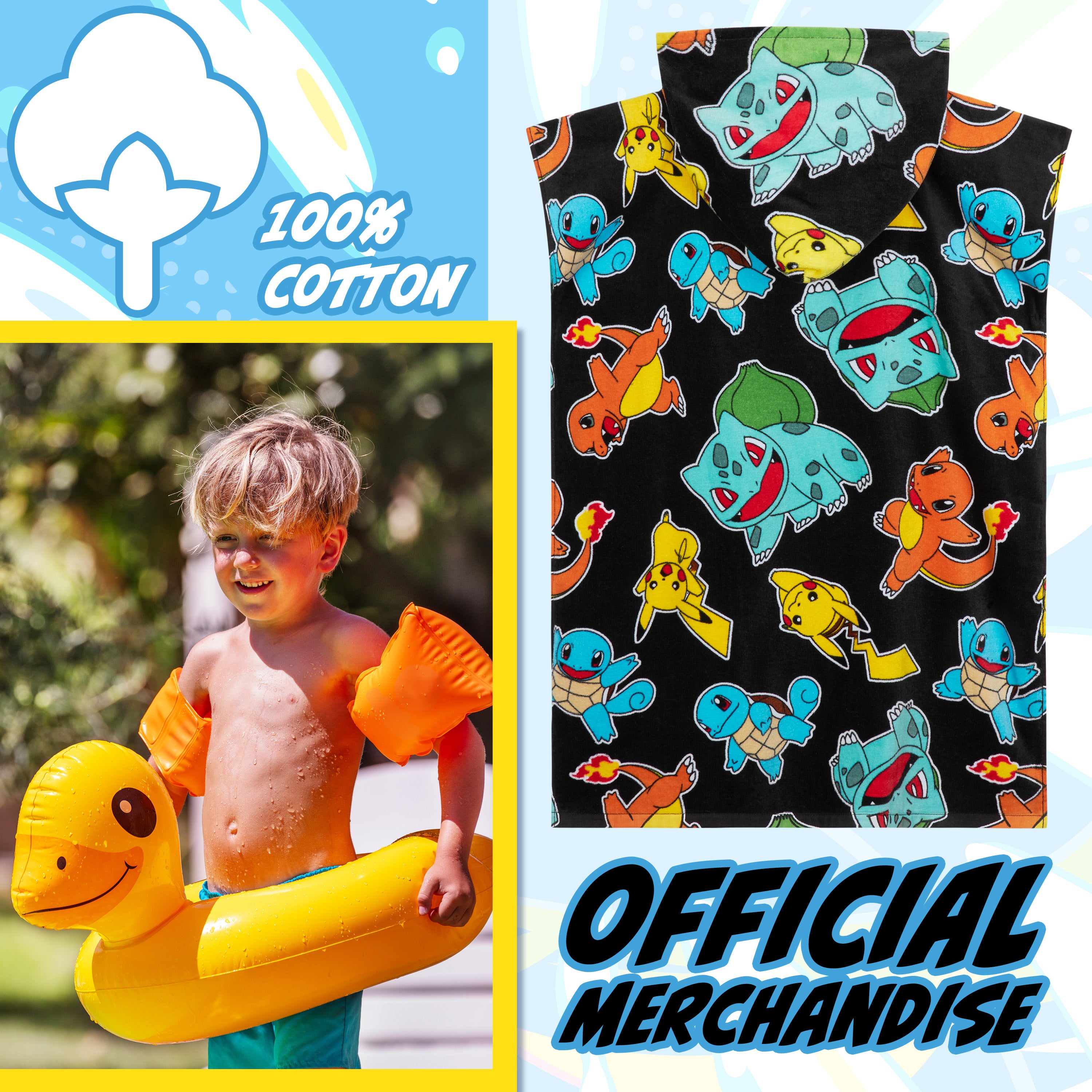 Pokemon Bath Towel with Hood for Kids Teenagers Absorbent Anime Changing Robe Cotton Poncho Towel for Swimming Bath Shower Beach Towel Holiday Essentials (Multi, 10-13 Years) - Get Trend