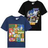Sonic The Hedgehog Tops 2 Pack for Boys Short Sleeve T Shirts Crew Neck Knuckles Shadow Casual Tee Multipack Soft Comfy Breathable Gamer Gifts for Boys