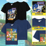 Sonic The Hedgehog Tops 2 Pack for Boys Short Sleeve T Shirts Crew Neck Knuckles Shadow Casual Tee Multipack Soft Comfy Breathable Gamer Gifts for Boys
