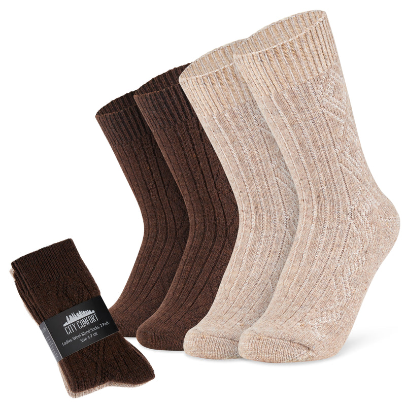 CityComfort Ladies Socks - Beige/Brown - Pack of 2