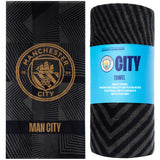 MANCHESTER CITY F.C. Bath Towel for Men Women Teens Boys 100% Cotton Quick Dry Football Crest Beach Towel Swim Gym Holiday Shower Supporters' Gear 137 x 69cm (Black, 137x68.5cm)