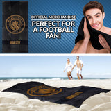 MANCHESTER CITY F.C. Bath Towel for Men Women Teens Boys 100% Cotton Quick Dry Football Crest Beach Towel Swim Gym Holiday Shower Supporters' Gear 137 x 69cm (Black, 137x68.5cm)