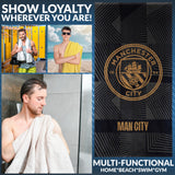 MANCHESTER CITY F.C. Bath Towel for Men Women Teens Boys 100% Cotton Quick Dry Football Crest Beach Towel Swim Gym Holiday Shower Supporters' Gear 137 x 69cm (Black, 137x68.5cm)