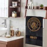 MANCHESTER CITY F.C. Bath Towel for Men Women Teens Boys 100% Cotton Quick Dry Football Crest Beach Towel Swim Gym Holiday Shower Supporters' Gear 137 x 69cm (Black, 137x68.5cm)