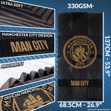 MANCHESTER CITY F.C. Bath Towel for Men Women Teens Boys 100% Cotton Quick Dry Football Crest Beach Towel Swim Gym Holiday Shower Supporters' Gear 137 x 69cm (Black, 137x68.5cm)