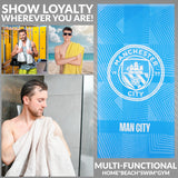 MANCHESTER CITY F.C. Bath Towel for Men Women Teens Boys 100% Cotton Quick Dry Football Crest Beach Towel Swim Gym Holiday Shower Supporters' Gear 137 x 69cm (Blue, 137x68.5cm)