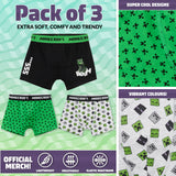 Minecraft Boys Boxer Shorts, Soft Breathable Stretchy Boxers Pack of 3 Boys Underwear