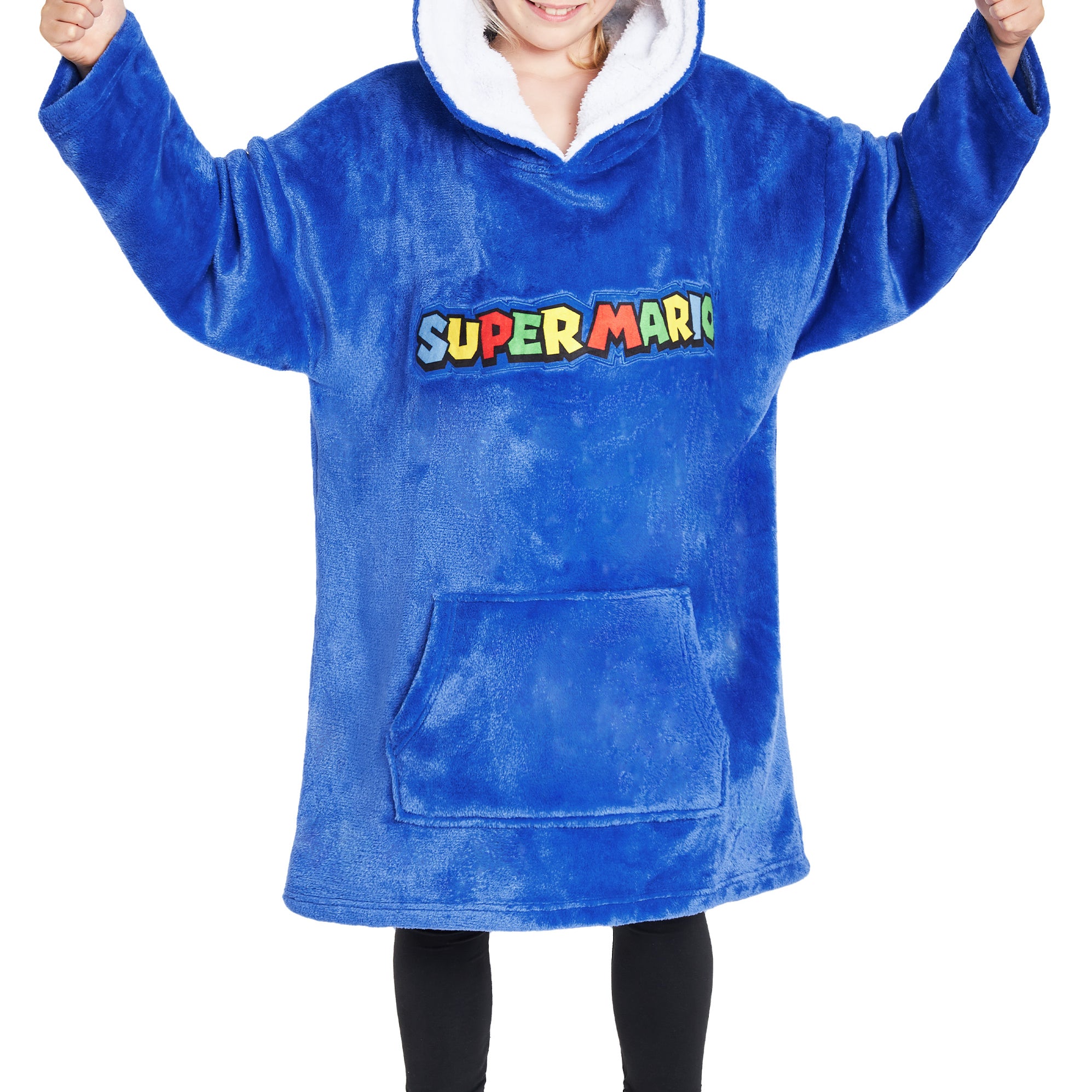 Super Mario Blue Hoodie For Boys, Fleece Oversized Hoodie Blanket for Kids - Get Trend