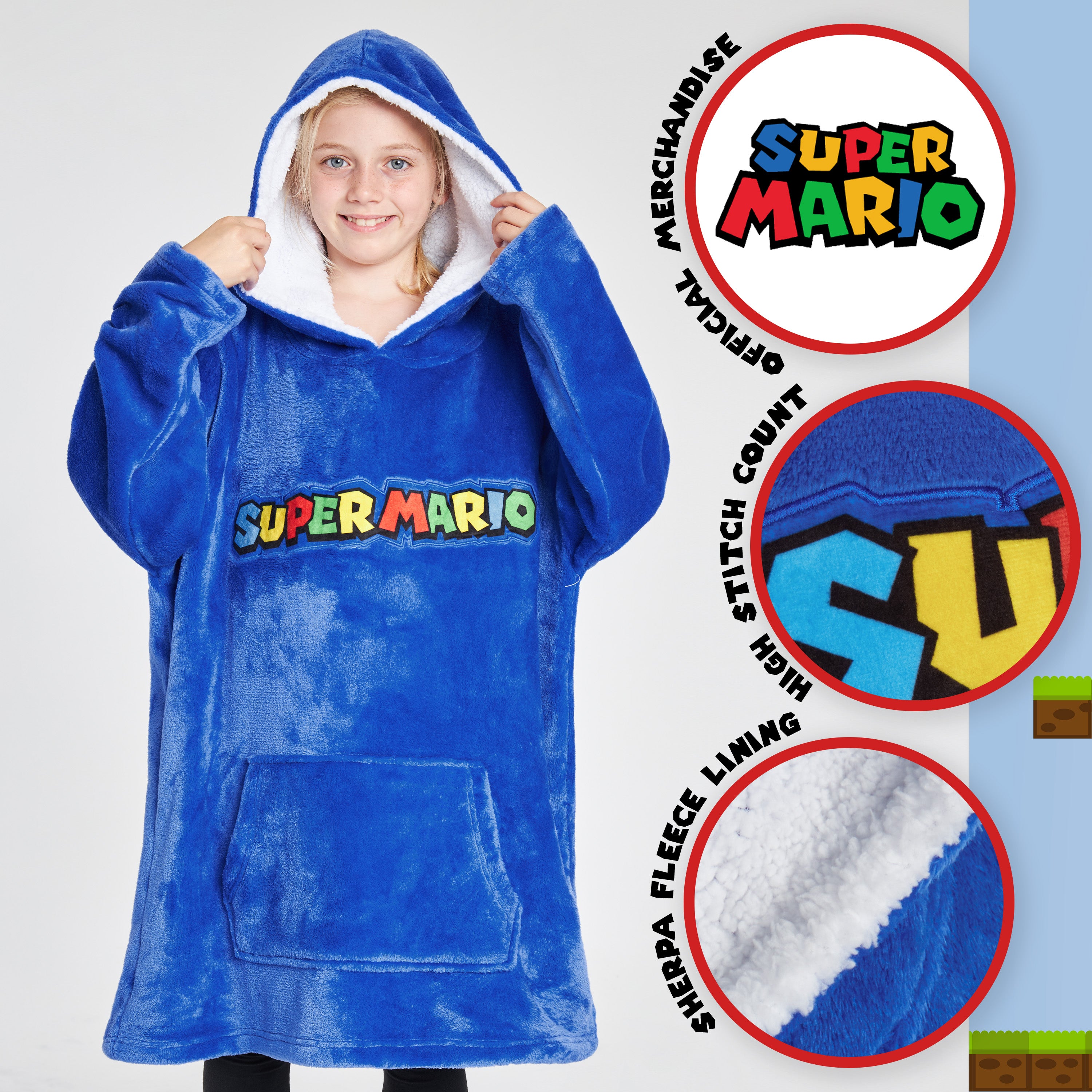 Super Mario Blue Hoodie For Boys, Fleece Oversized Hoodie Blanket for Kids - Get Trend