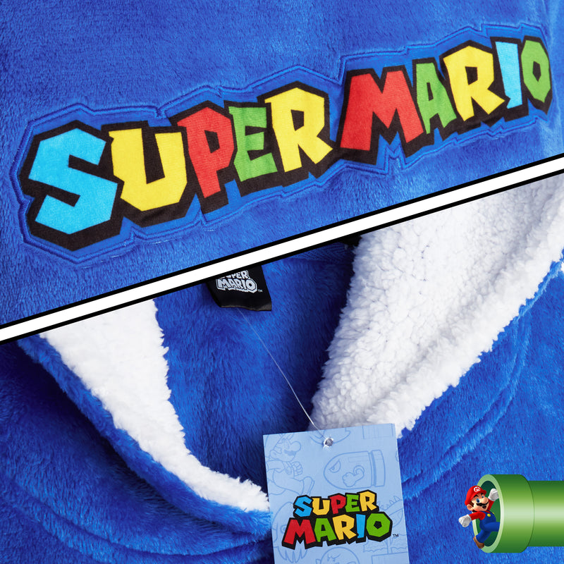 Super Mario Blue Hoodie For Boys, Fleece Oversized Hoodie Blanket for Kids - Get Trend