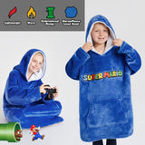 Super Mario Blue Hoodie For Boys, Fleece Oversized Hoodie Blanket for Kids - Get Trend