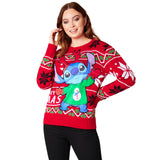 Disney Stitch Womens Christmas Jumper Crew Neck with Long Sleeves for Adults Teens