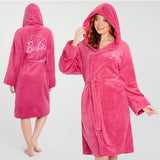 Barbie Womens Fleece Dressing Gown with Hood, Cosy Bathrobe Fluffy Loungewear Robe Nightwear - Gifts for Her