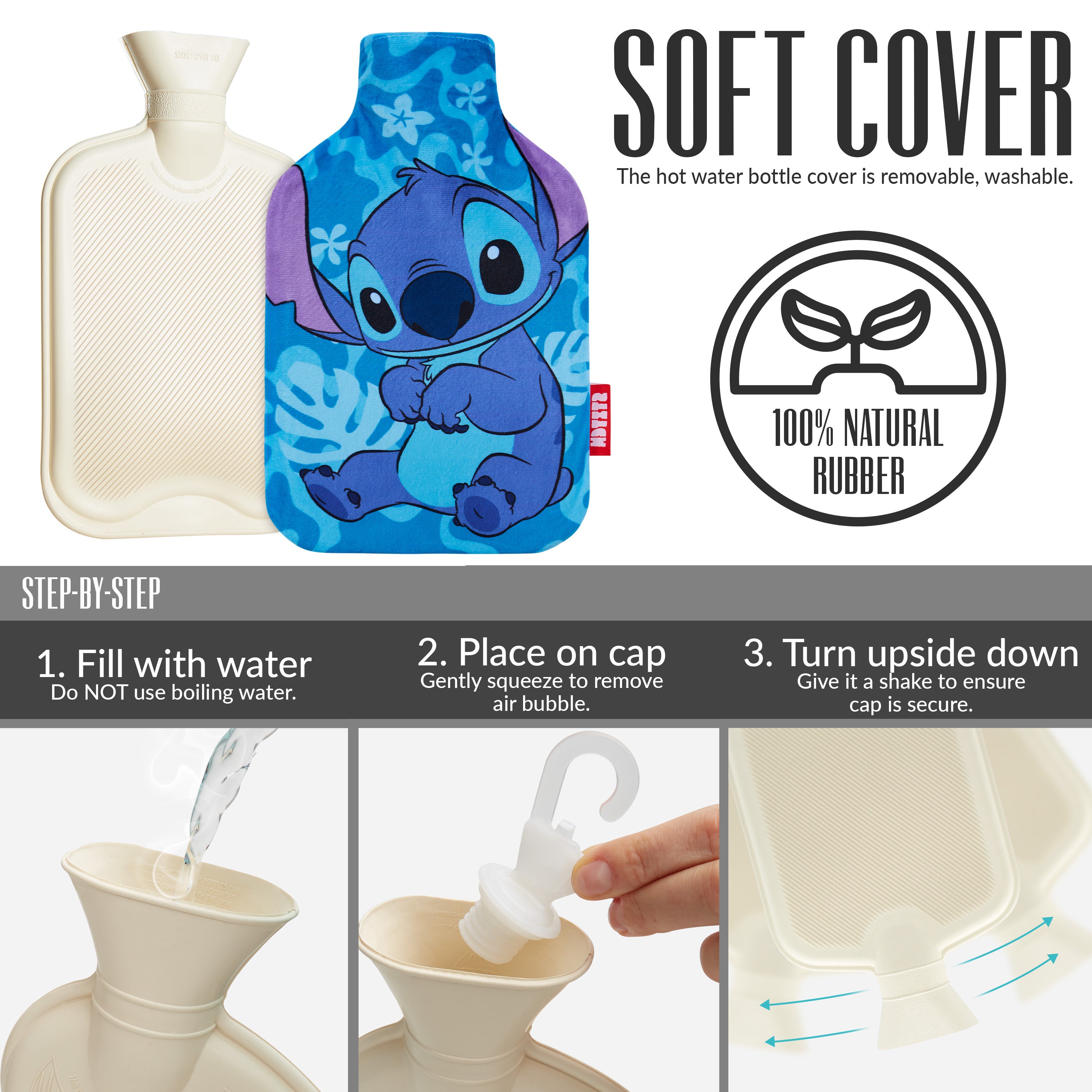 Disney Stitch Hot Water Bottle, Hot Water Bag with Soft Cover Hand Feet Warmer - Get Trend