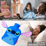 Disney Stitch Hot Water Bottle with Soft Cover - 1.8L Capacity - Stitch Gifts (Blue 3D Ears)