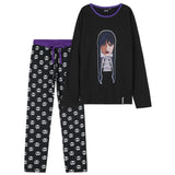 Wednesday Girls Pyjamas - Long Sleeve & Bottoms PJs - Black/Wednesday - Get Trend