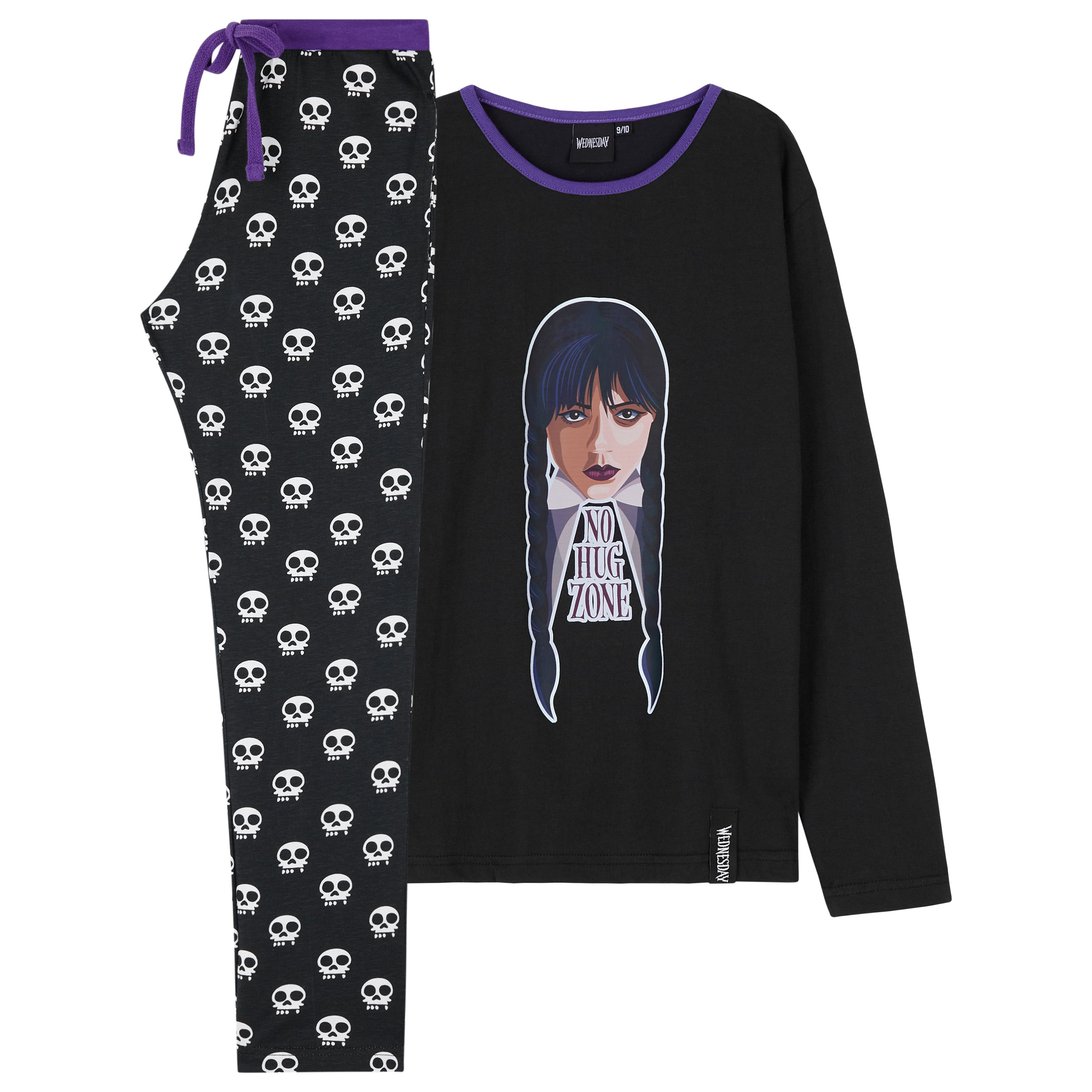 Wednesday Girls Pyjamas - Long Sleeve & Bottoms PJs - Black/Wednesday - Get Trend