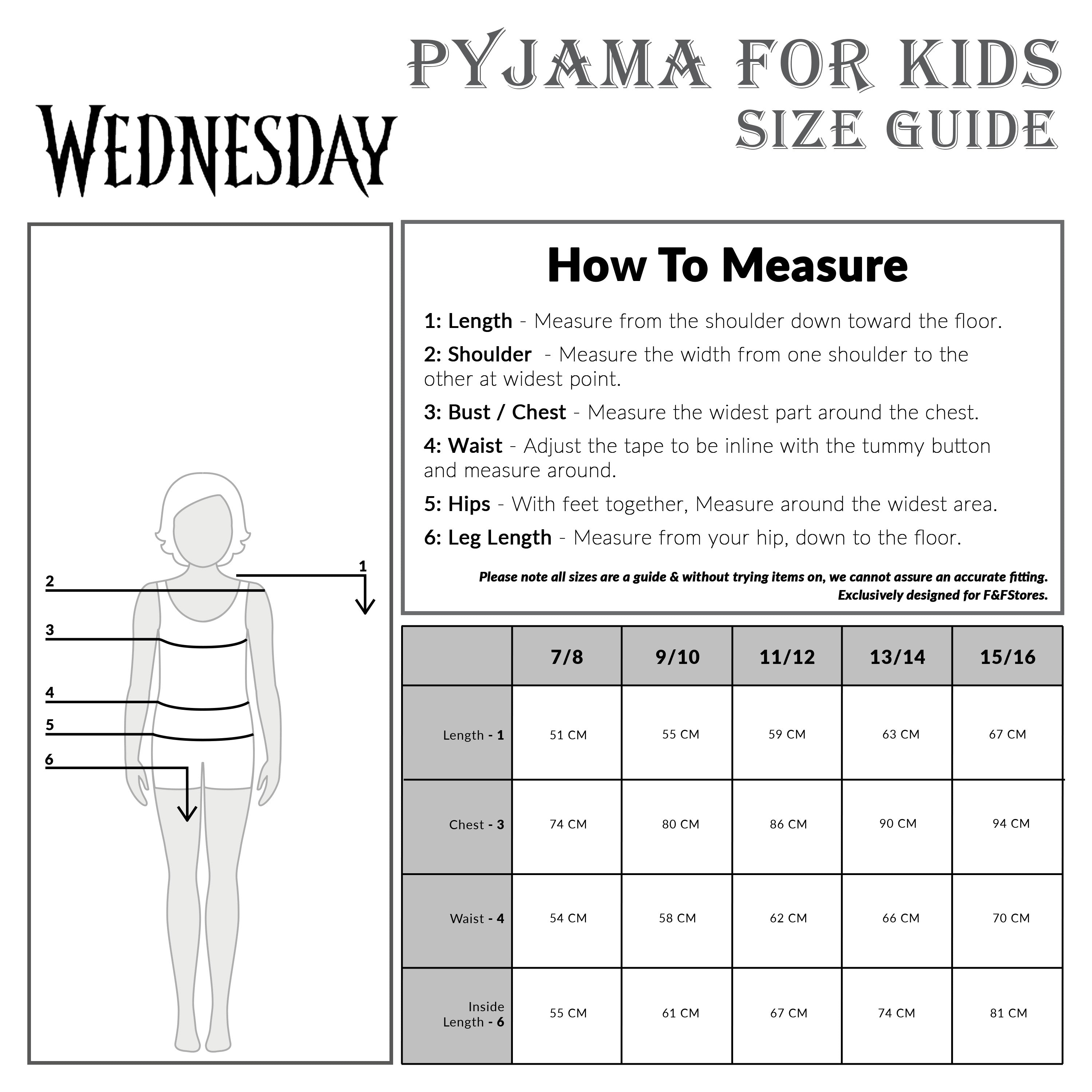 Wednesday Girls Pyjamas - Long Sleeve & Bottoms PJs - Black/Wednesday - Get Trend