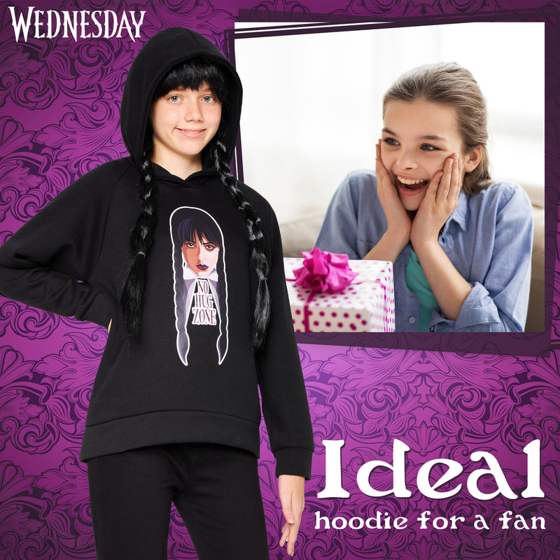 Wednesday Girls Hoodie - Hooded Sweatshirt for Girls - Black/Hug Zone