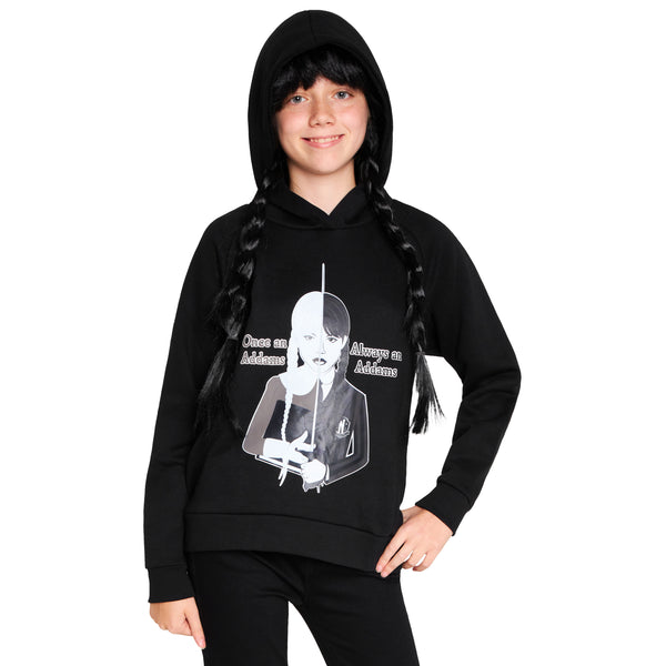 Wednesday Girls Hoodie - Hooded Sweatshirt for Girls - Black/Addams - Get Trend