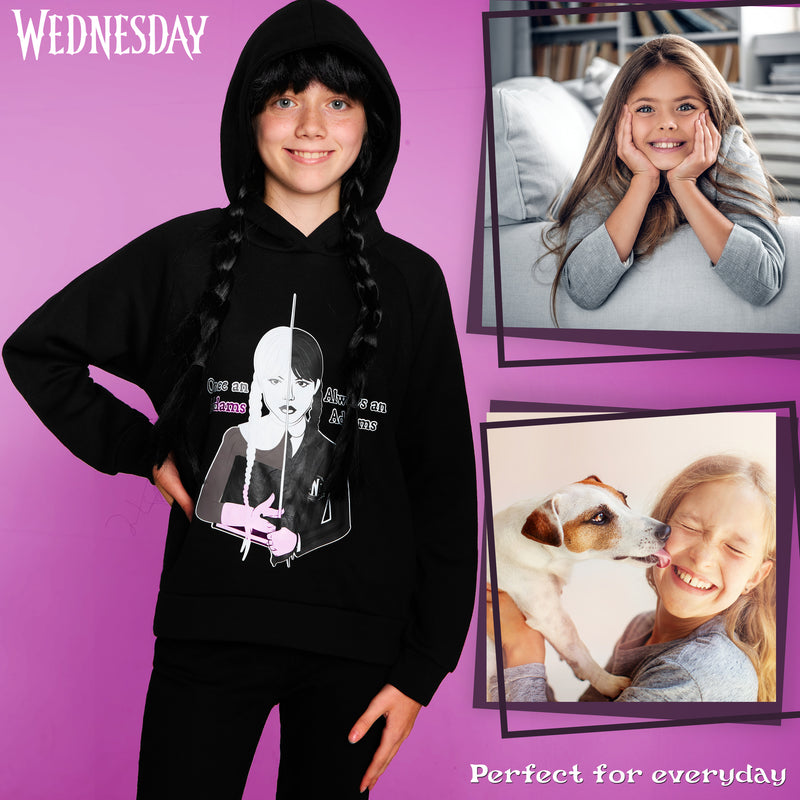 Wednesday Girls Hoodie - Hooded Sweatshirt for Girls - Black/Addams