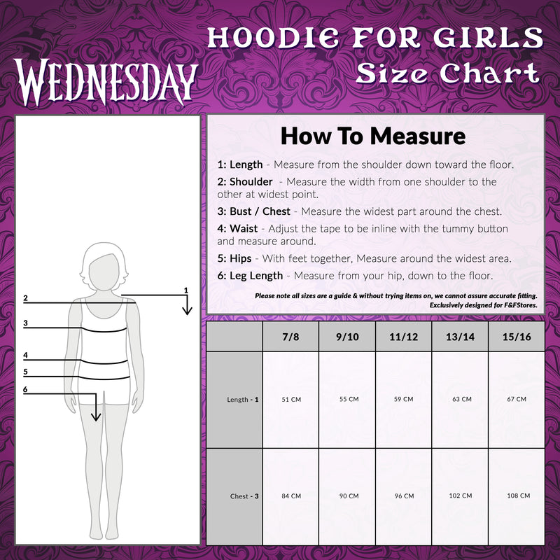 Wednesday Girls Hoodie - Hooded Sweatshirt for Girls - Black/Addams - Get Trend