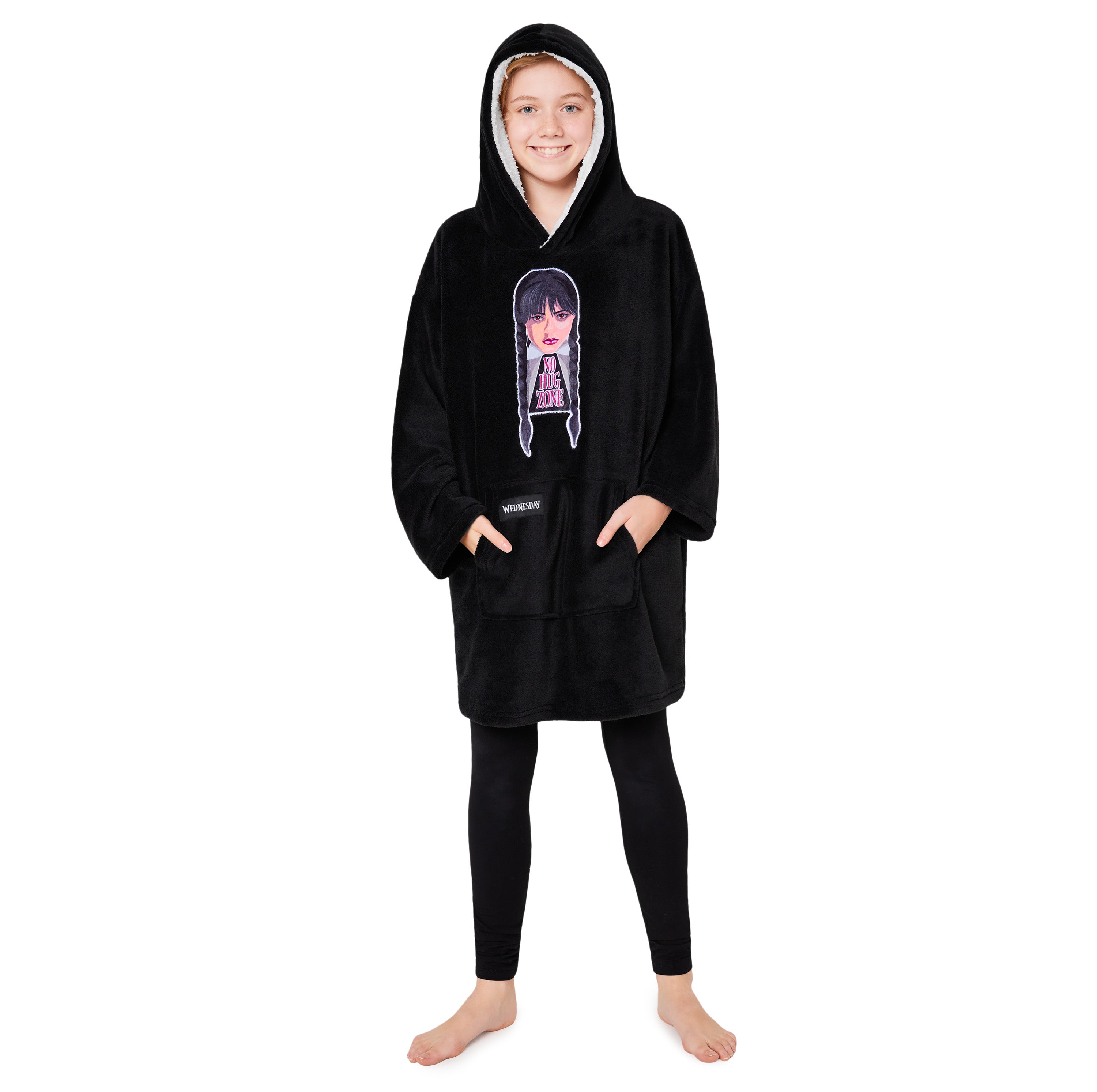 Wednesday Fleece Hoodie Blanket for Girls - Black - Get Trend