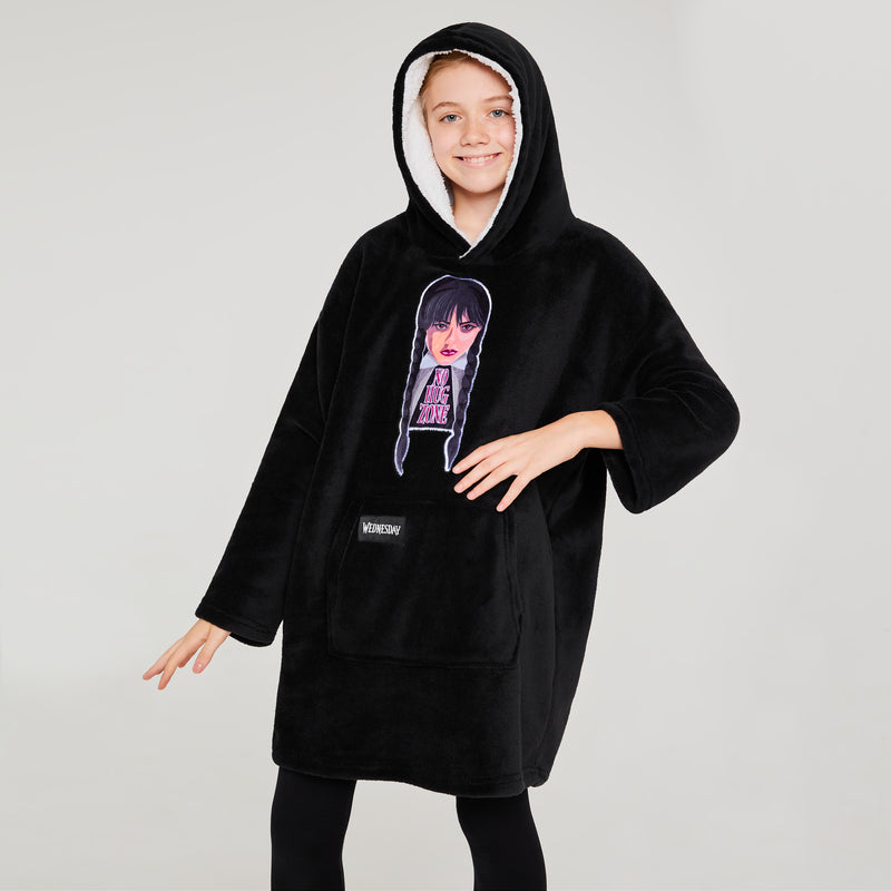 Wednesday Fleece Hoodie Blanket for Girls - Black