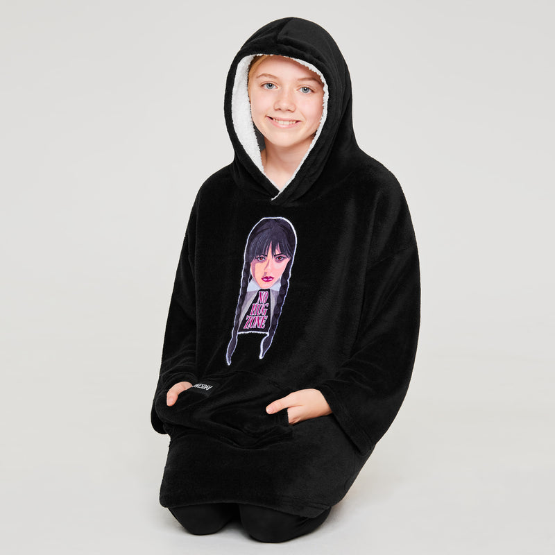 Wednesday Fleece Hoodie Blanket for Girls - Black