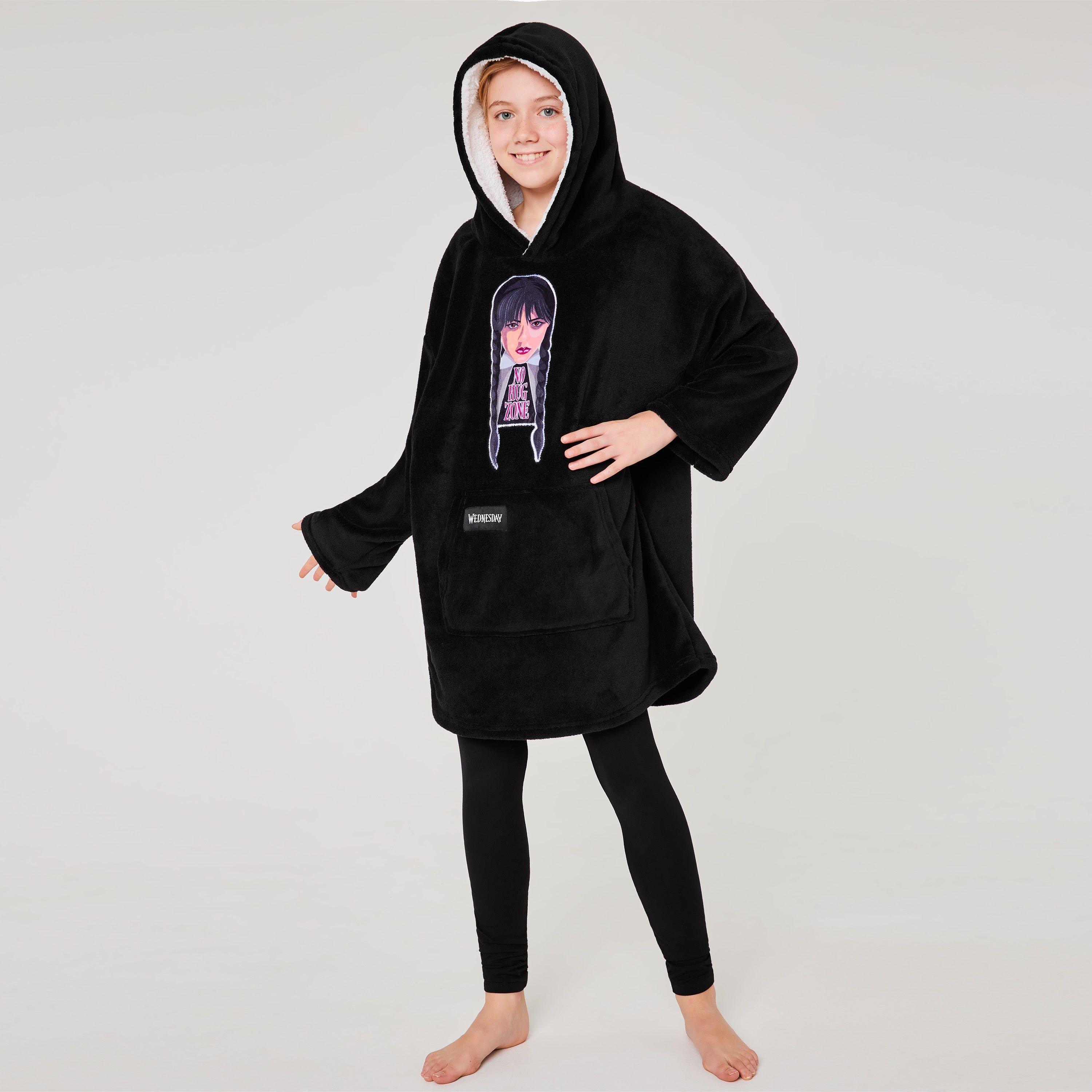 Wednesday Fleece Hoodie Blanket for Girls - Black - Get Trend